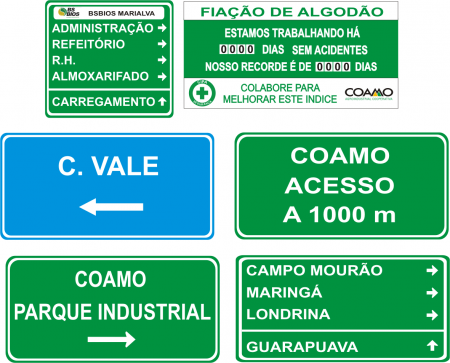 Placas Indicativas de cidades e indústrias